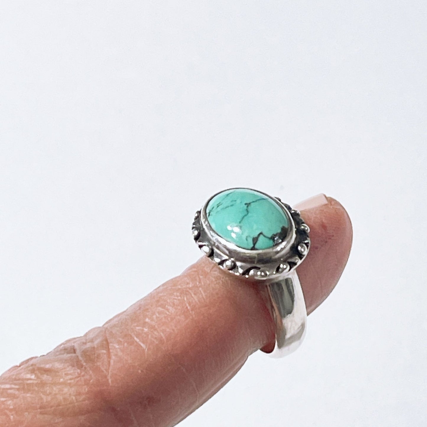 Turquoise Oval Sterling Silver Ring Size 6.5