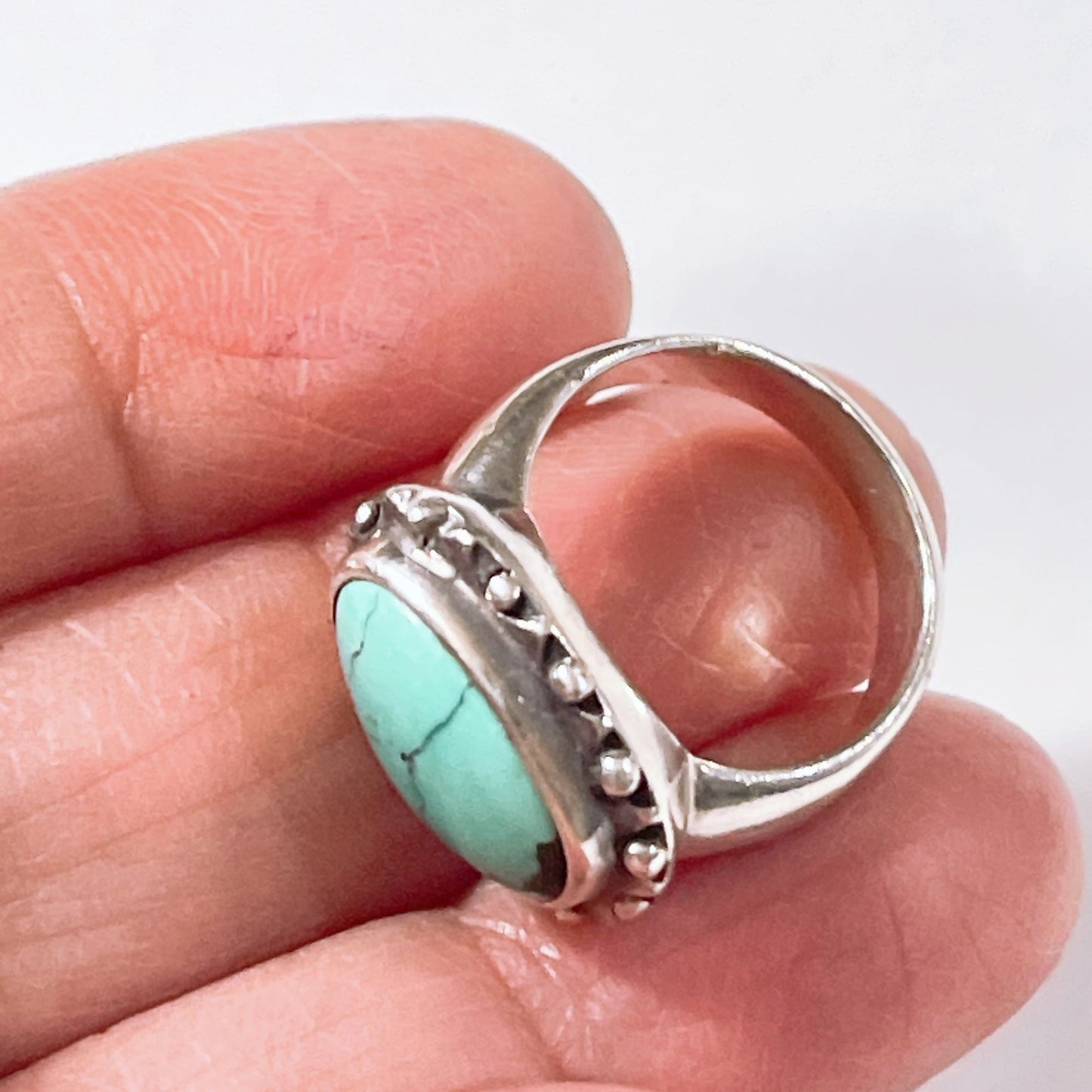 Turquoise Oval Sterling Silver Ring Size 6.5