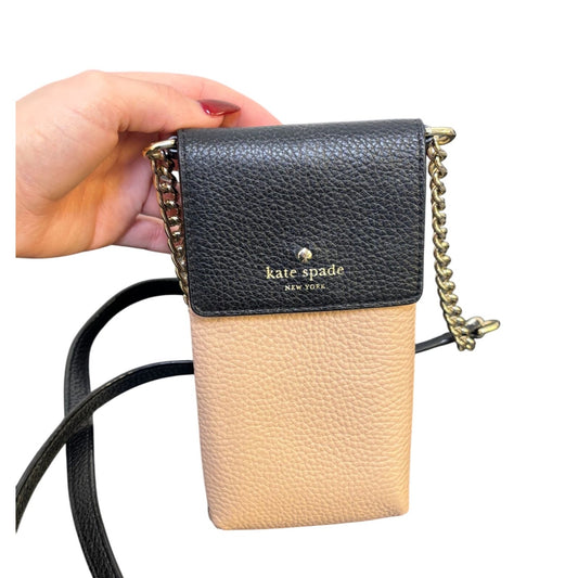 Kate Spade New York Phone Crossbody Bag Black Beige Leather Chain Strap