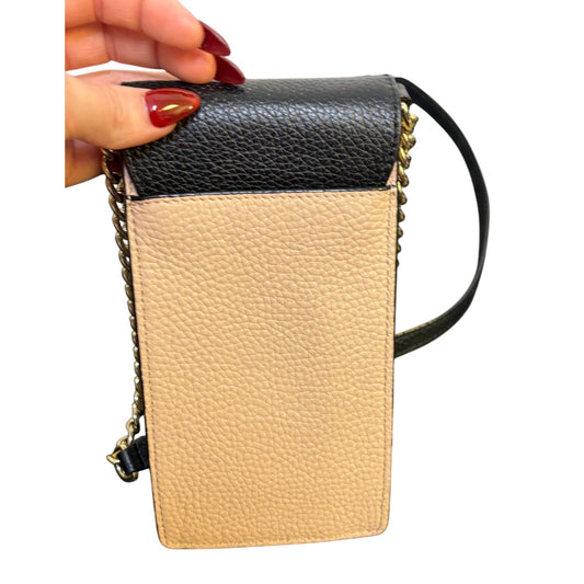 Kate Spade New York Phone Crossbody Bag Black Beige Leather Chain Strap