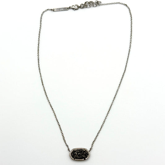 Kendra Scott Silver-Tone Oval Pendant Necklace With Black Drusy Stone