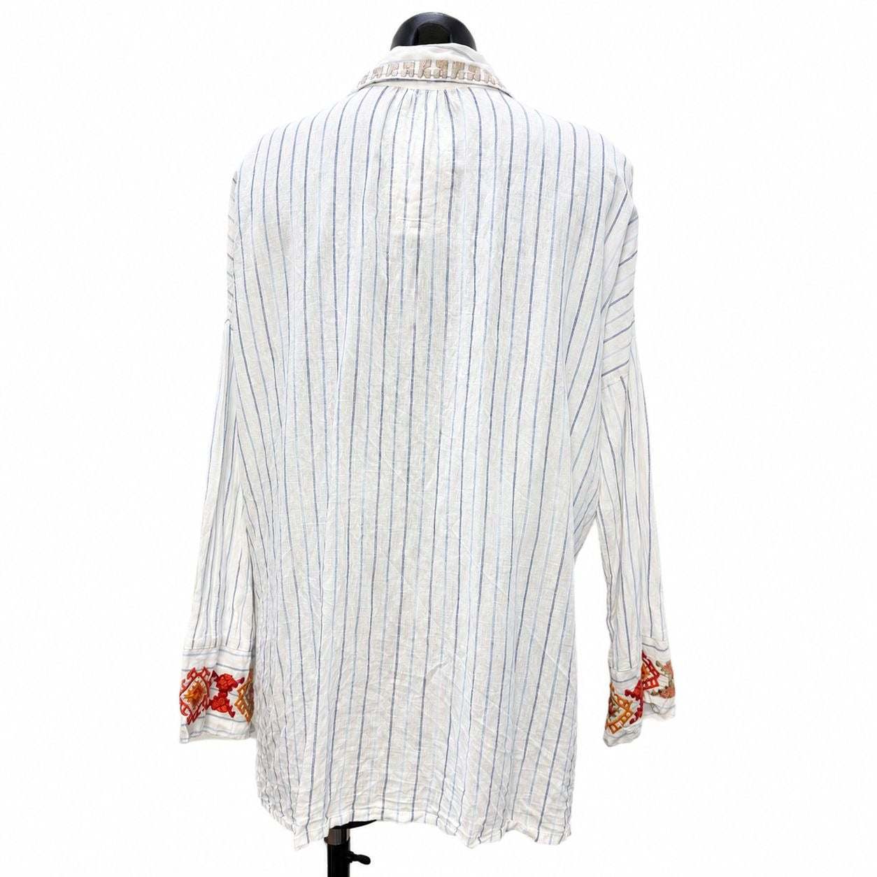 Johnny Was Pete & Greta Button-Up Blouse White Multi Linen-Cotton M