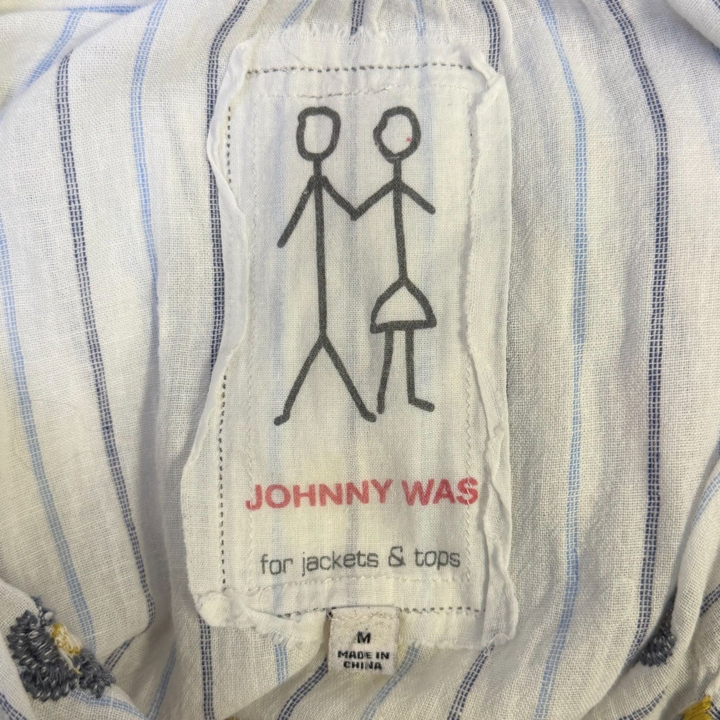 Johnny Was Pete & Greta Button-Up Blouse White Multi Linen-Cotton M