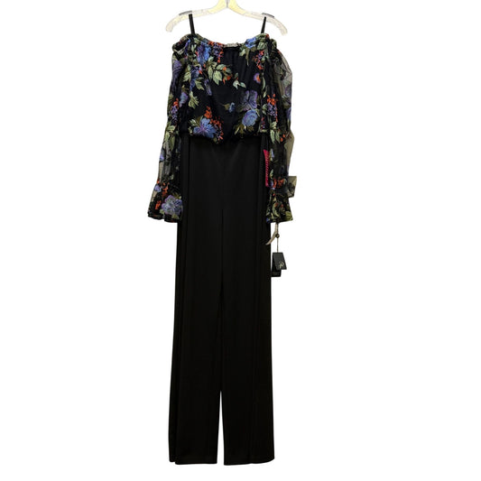 NWT Adrianna Papell Floral Lace Off-Shoulder Black Jumpsuit Size 16