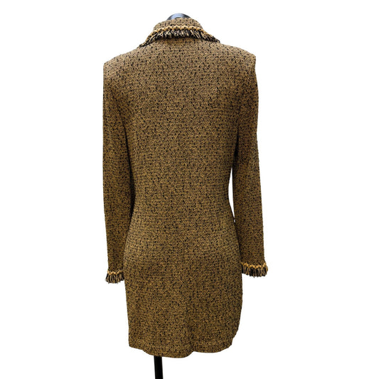 NWT St. John Collection Tweed Jacket Tan Black Fringe Trim Size 6