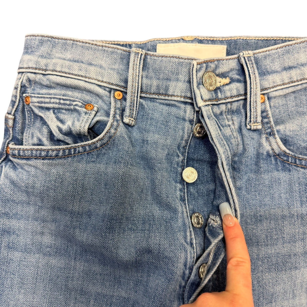 Mother Superior High-Waisted Distressed Hem Jeans Light Blue 0/25