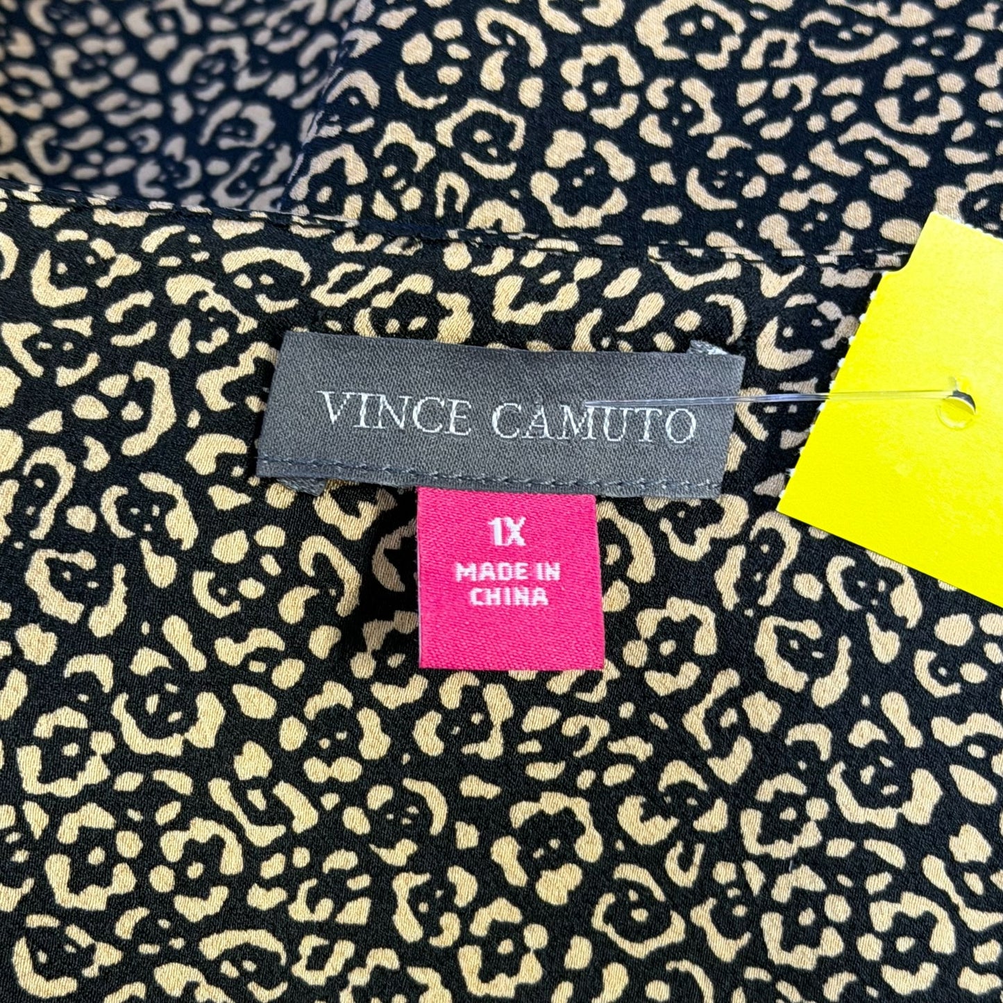 Vince Camuto Black & Tan Leopard Print V-Neck Blouse 1X