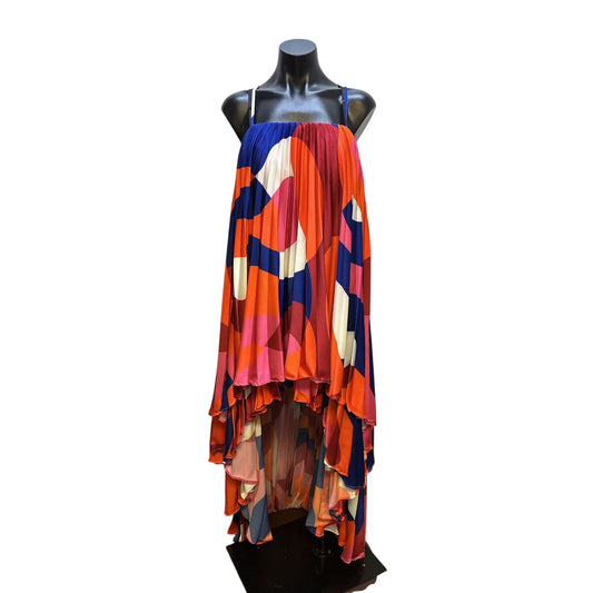 Hutch Bold Multicolor Pleated High-Low Dress w/Adjustable Straps
