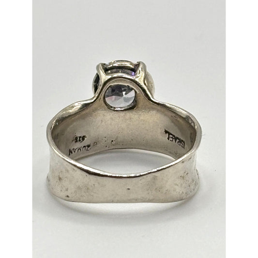 Noa Zuman Israel 925 Sterling Silver White Stone Hammered Ring Size 9