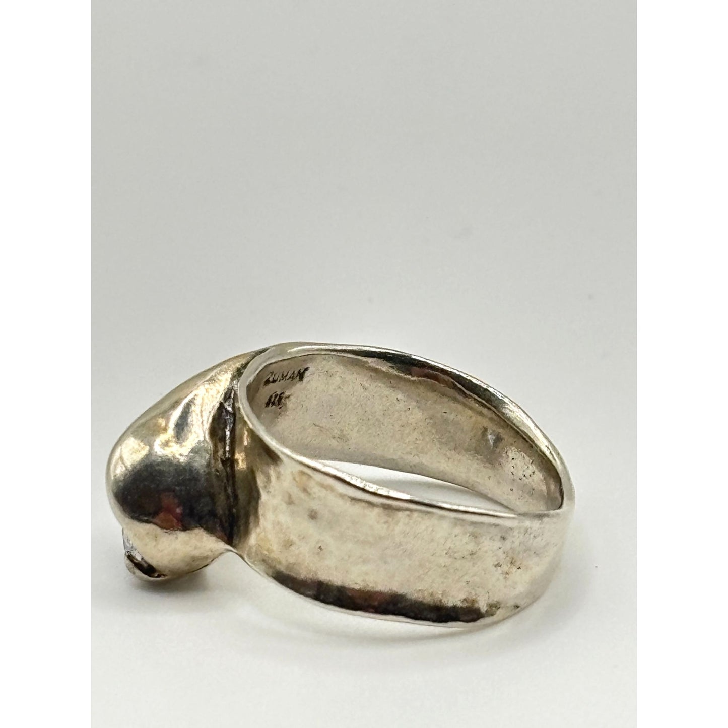 Noa Zuman Israel 925 Sterling Silver White Stone Hammered Ring Size 9