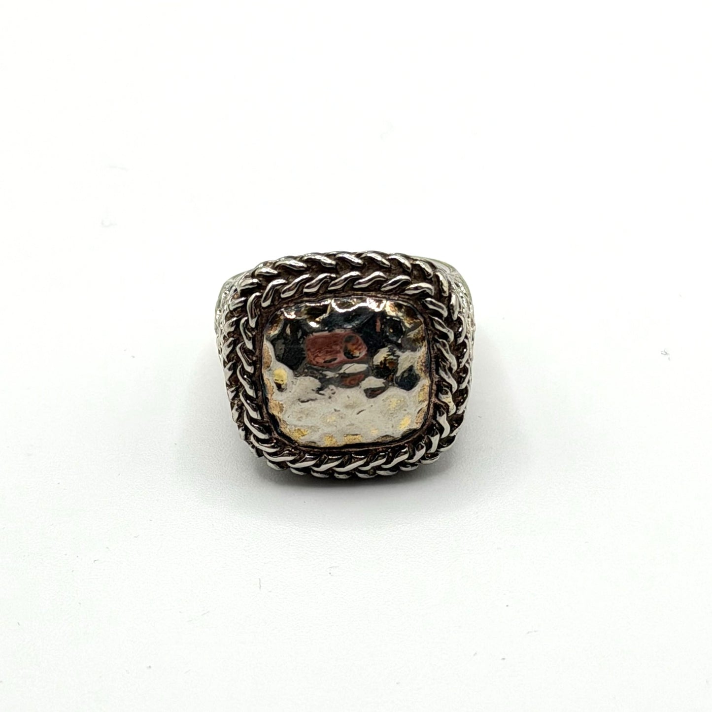 Sterling Silver 925 Woven Band Ring With Hammered Square Center Design 8