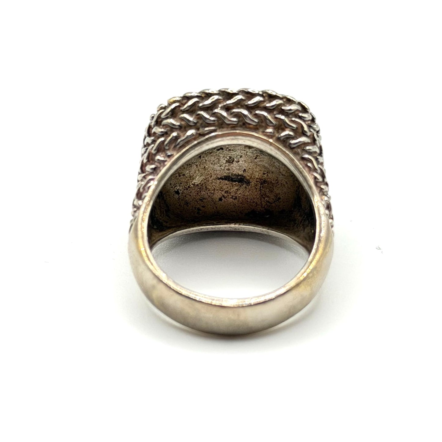 Sterling Silver 925 Woven Band Ring With Hammered Square Center Design 8