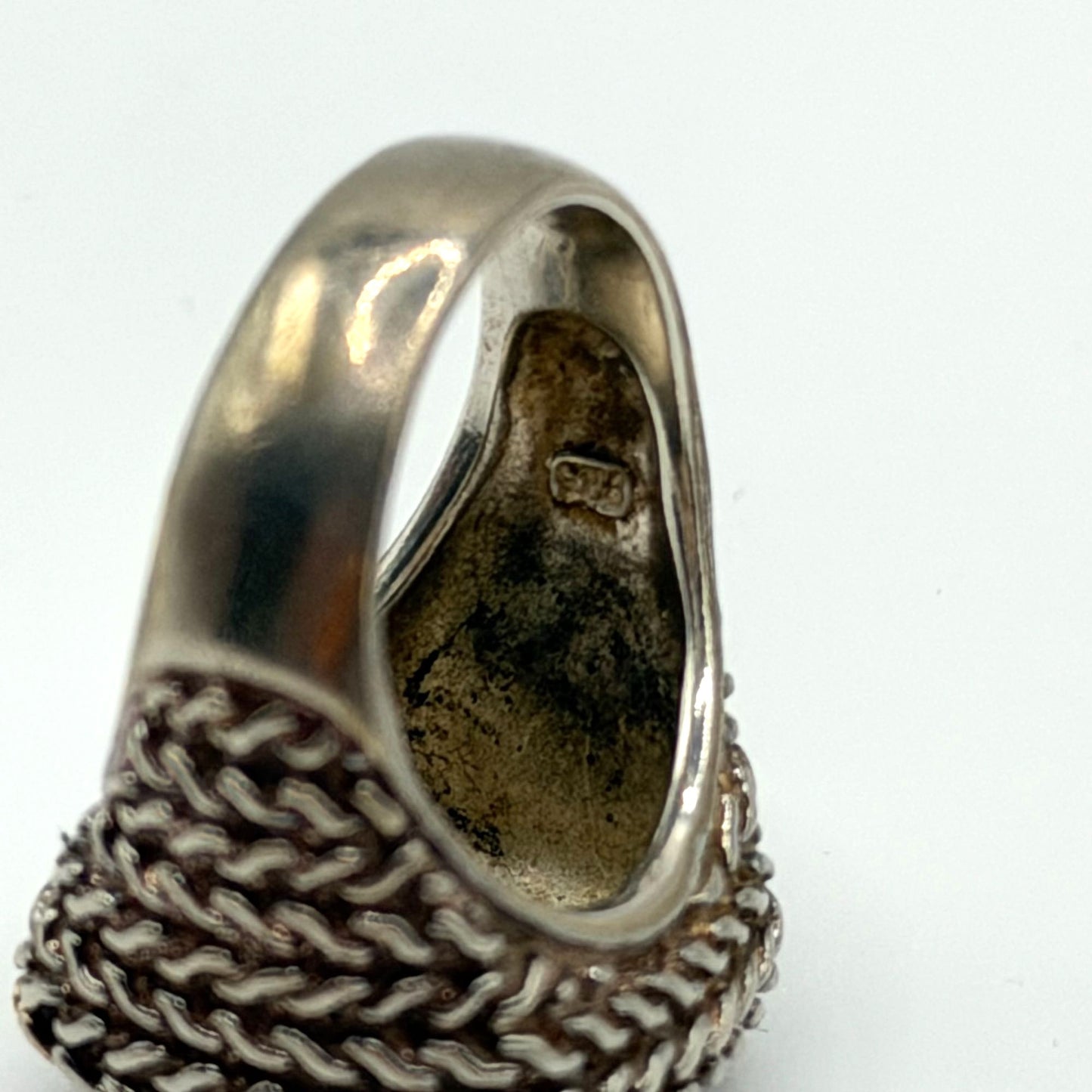 Sterling Silver 925 Woven Band Ring With Hammered Square Center Design 8