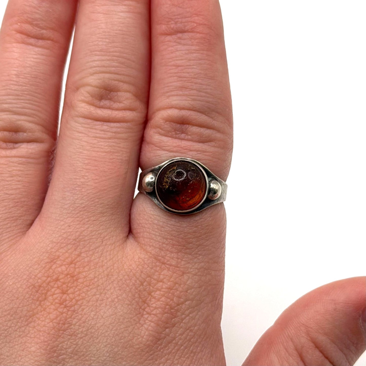 Brdr Denmark 925 Sterling Silver Baltic Amber Ring Sz 6.5