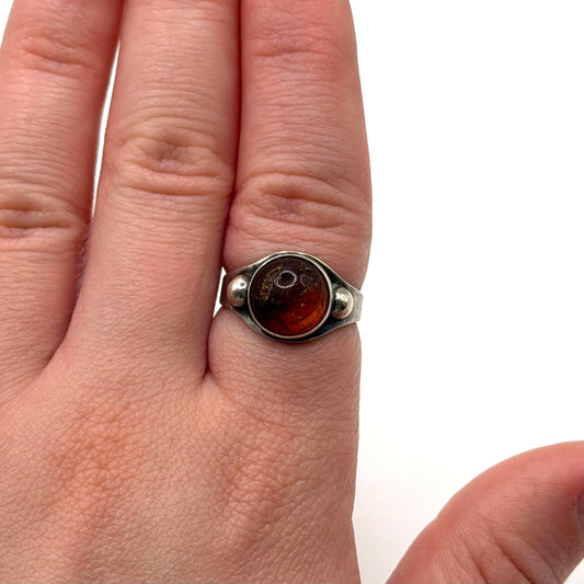 Brdr Denmark 925 Sterling Silver Baltic Amber Ring Sz 6.5