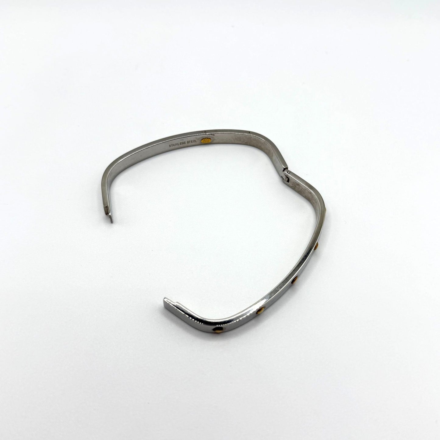 18K Yellow Gold & Stainless Steel Hinged Bangle Bracelet Gold Accents Square