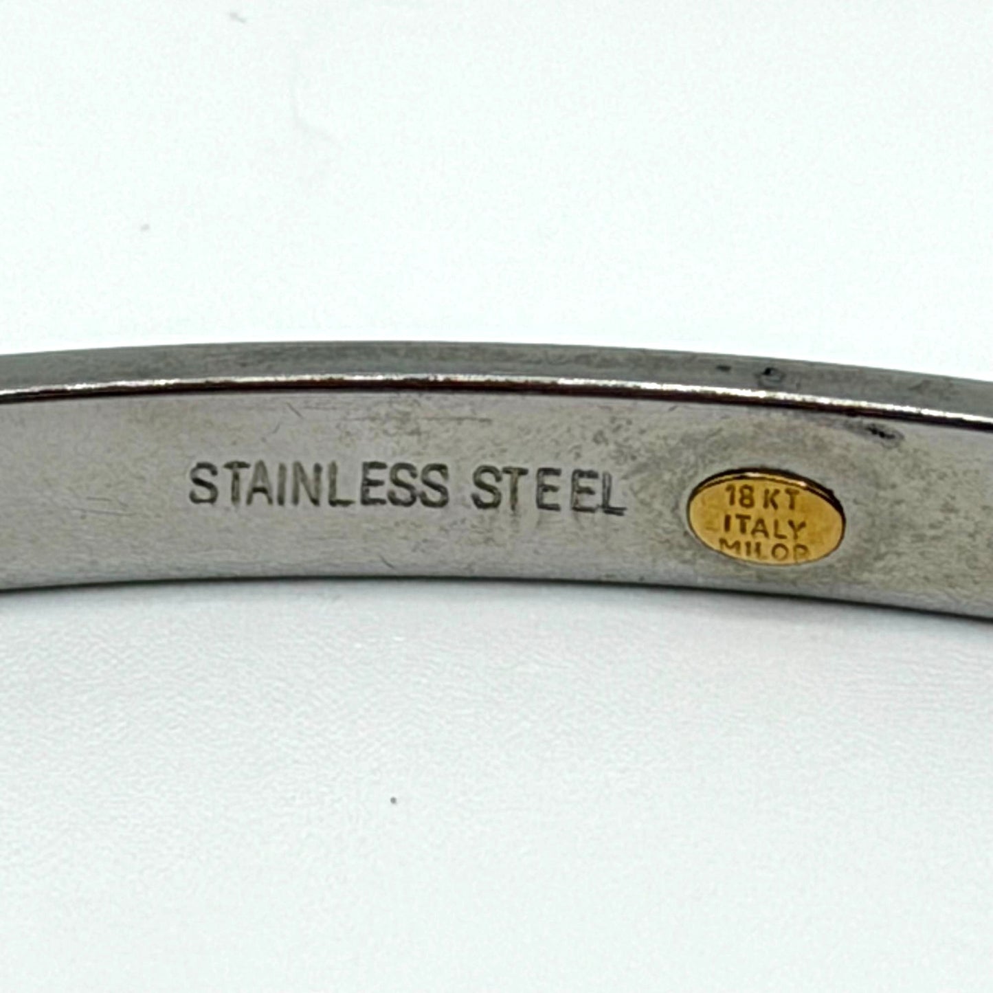 18K Yellow Gold & Stainless Steel Hinged Bangle Bracelet Gold Accents Square