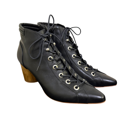 Bernardo Black Leather Lace-Up Ankle Boots With Block Heel 8.5