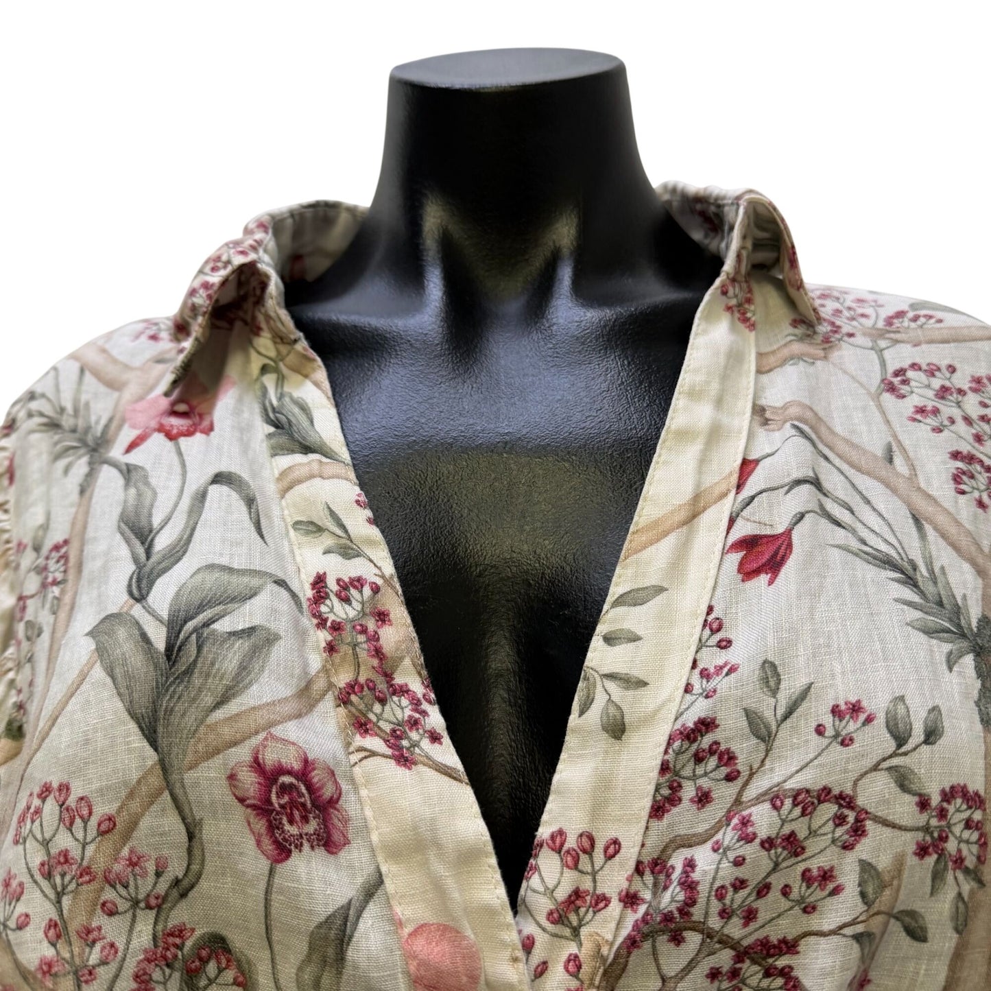 Johanna Ortiz For H&M Floral Print Linen Shirt Dress With Belt Tan & Pink L