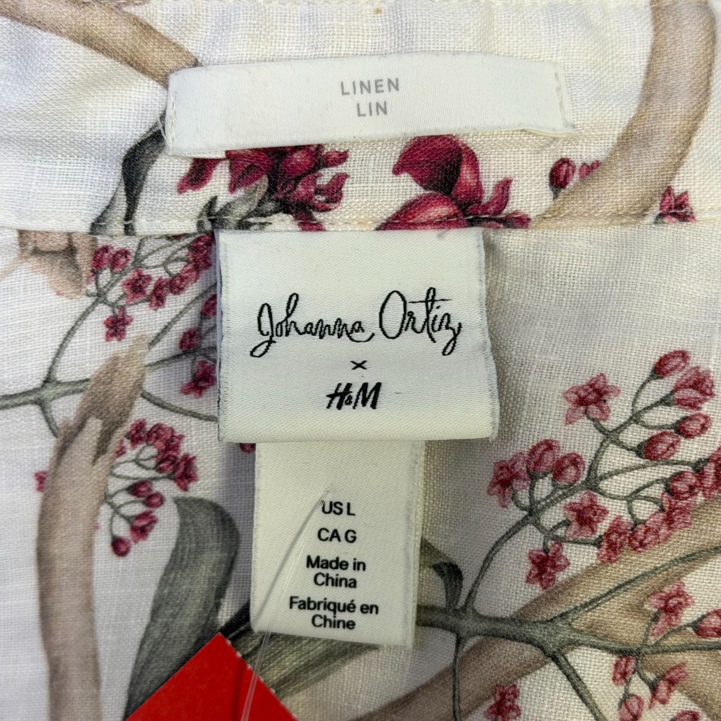 Johanna Ortiz For H&M Floral Print Linen Shirt Dress With Belt Tan & Pink L