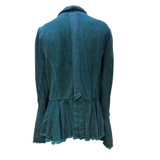 Free People Green Open Front Jacket With Button Embellishments & Flared Sleeves L