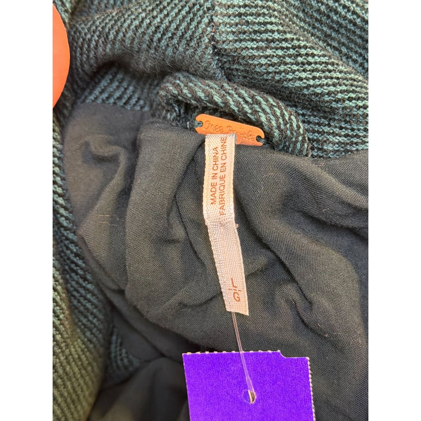 Free People Green Open Front Jacket With Button Embellishments & Flared Sleeves L