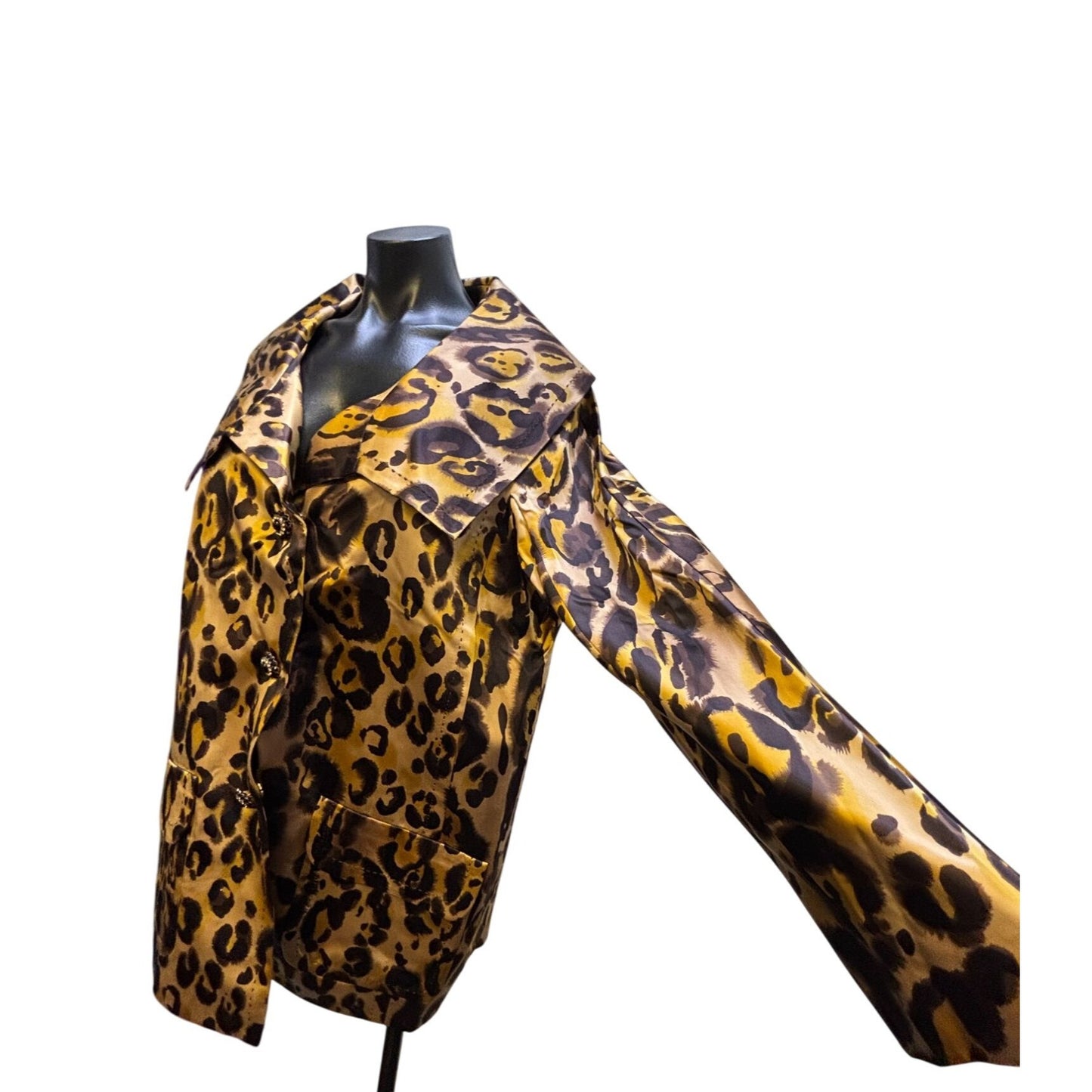 NWT St. John Leopard Print Silk Jacket Brown 10