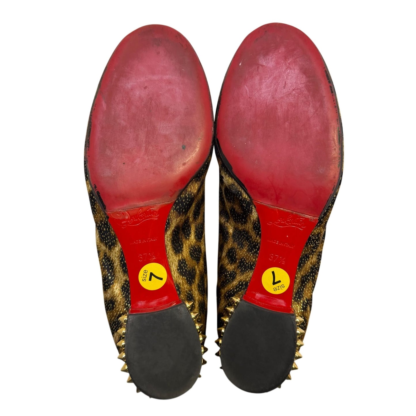 Christian Louboutin La Massine Leopard Print Ballet Flats With Gold Studded Heels 7/37.5