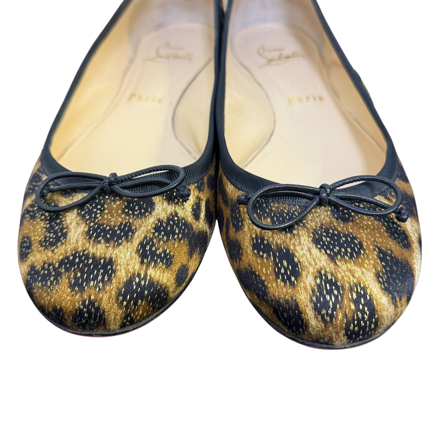 Christian Louboutin La Massine Leopard Print Ballet Flats With Gold Studded Heels 7/37.5