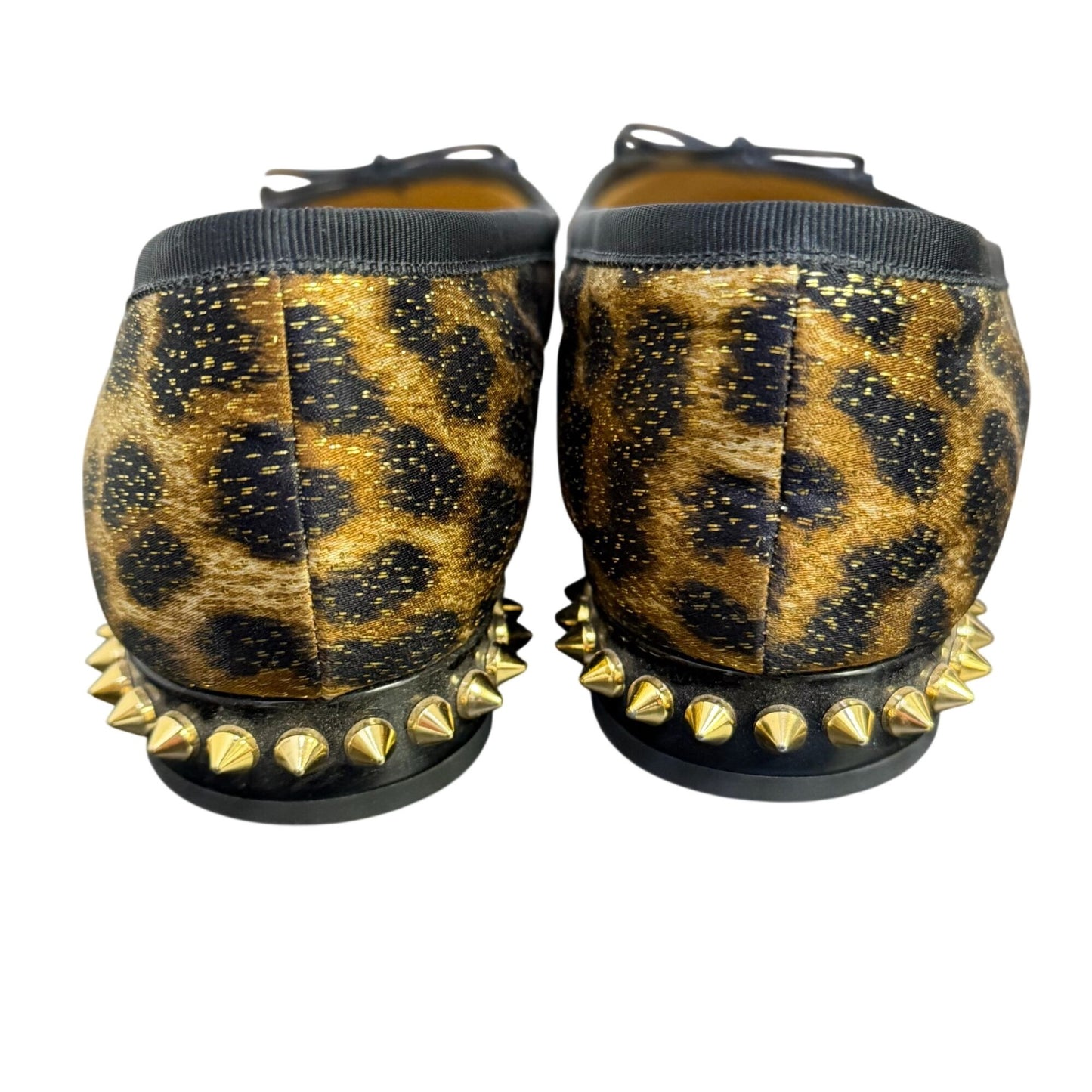 Christian Louboutin La Massine Leopard Print Ballet Flats With Gold Studded Heels 7/37.5
