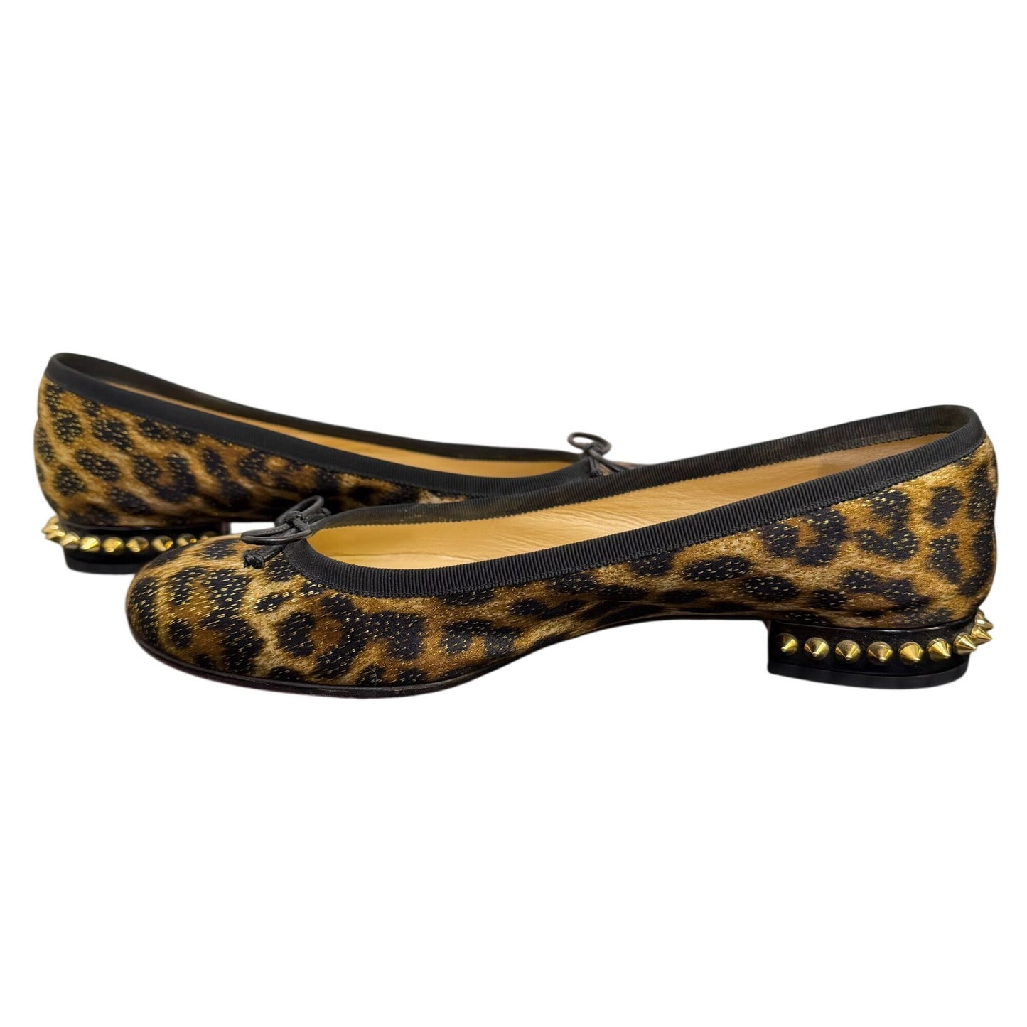 Christian Louboutin La Massine Leopard Print Ballet Flats With Gold Studded Heels 7/37.5