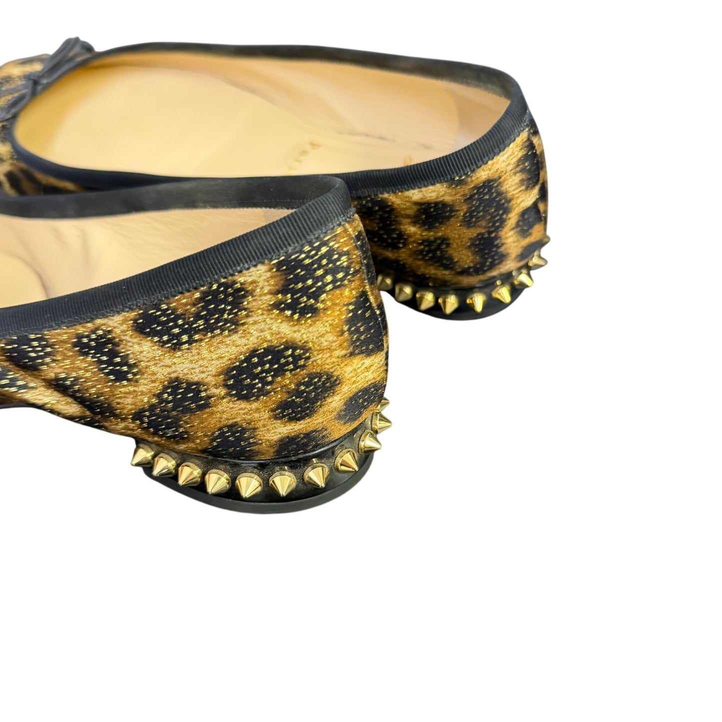 Christian Louboutin La Massine Leopard Print Ballet Flats With Gold Studded Heels 7/37.5