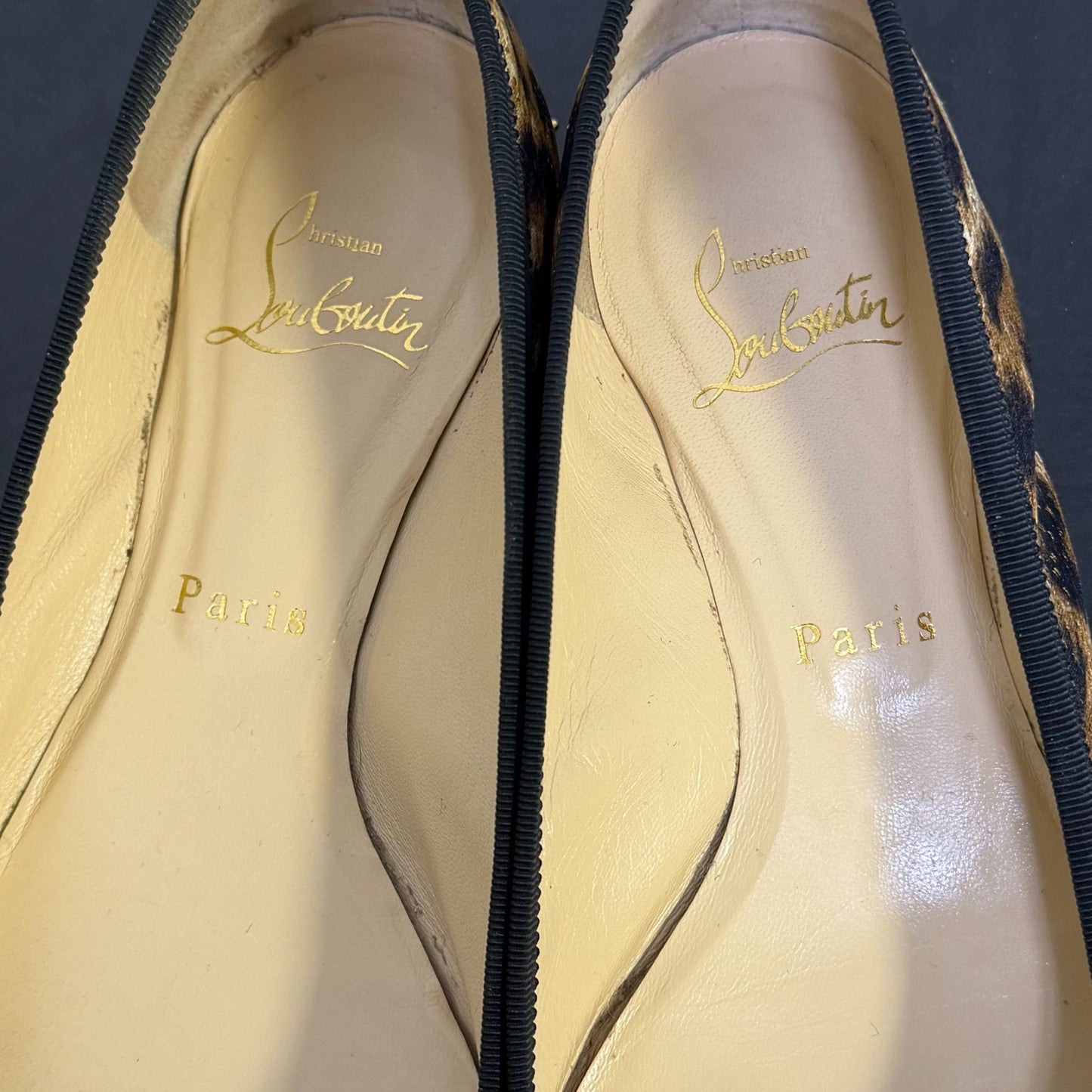 Christian Louboutin La Massine Leopard Print Ballet Flats With Gold Studded Heels 7/37.5