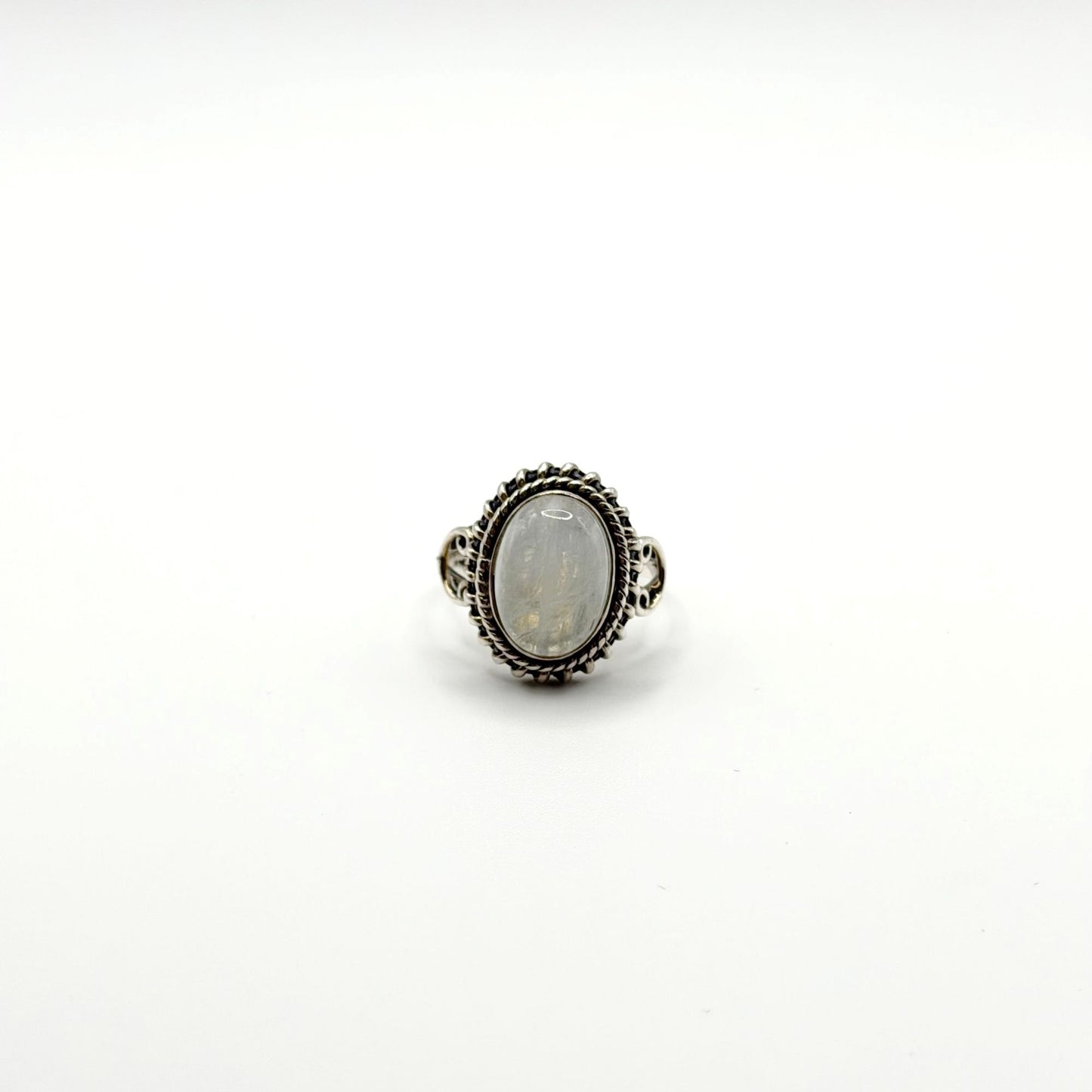 Moonstone 925 Sterling Silver Oval Ring Vintage-Inspired Size 9.5