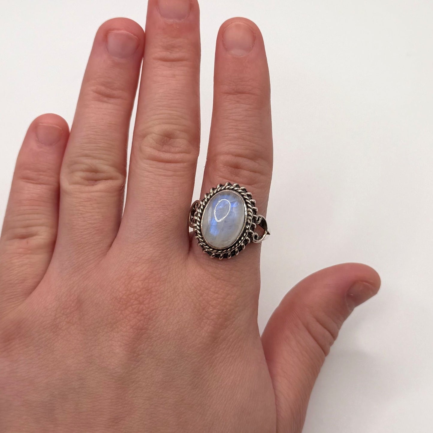 Moonstone 925 Sterling Silver Oval Ring Vintage-Inspired Size 9.5
