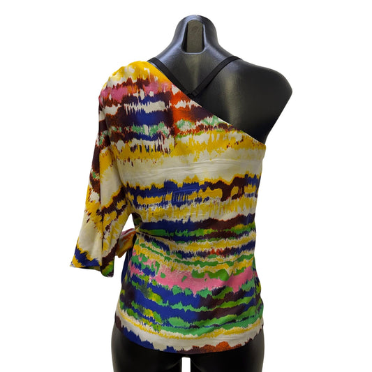 Halston Heritage One-Shoulder Blouse Multicolor With Tie Accent 2