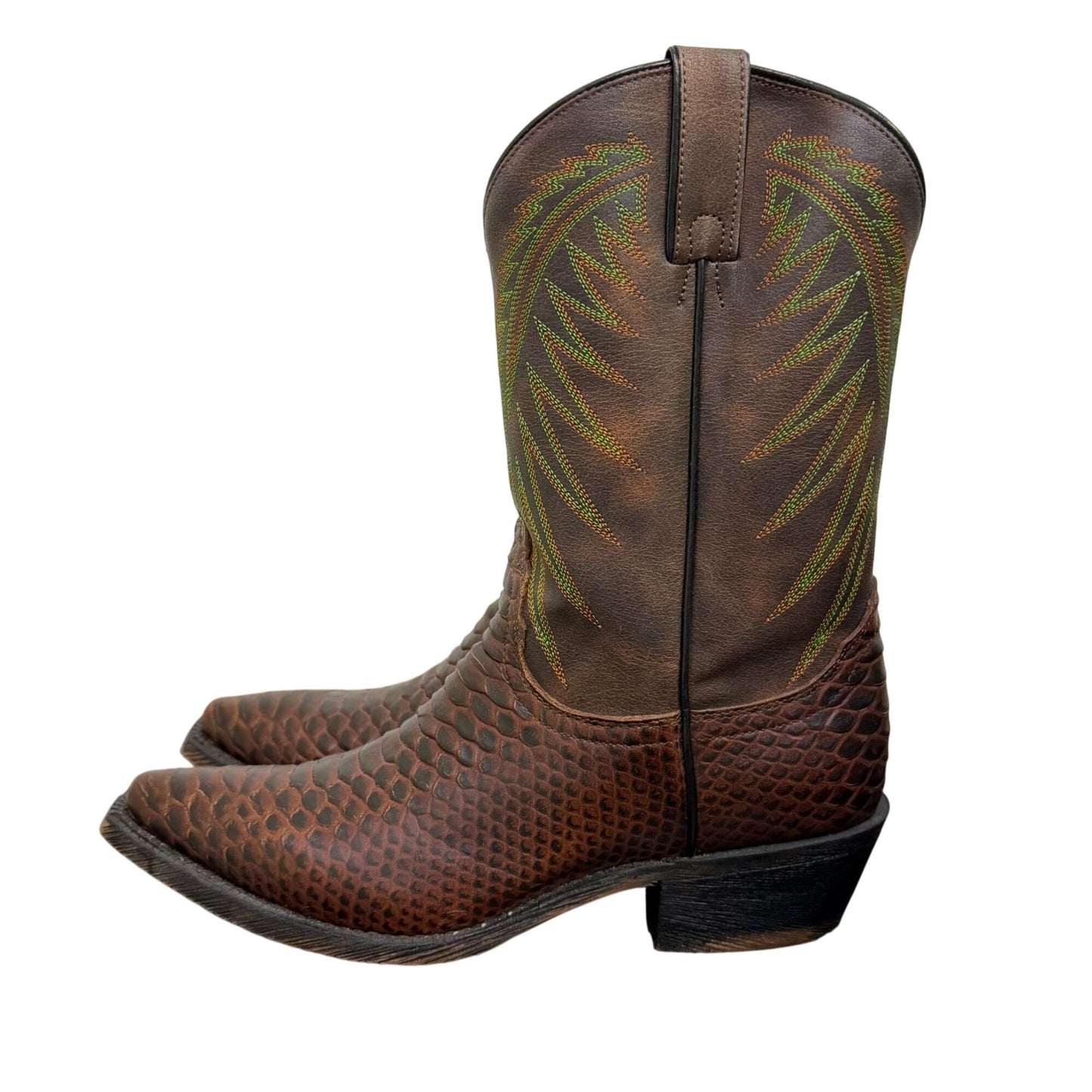 Nocona Brown & Green Western Boots Python Print Leather Size 8.5