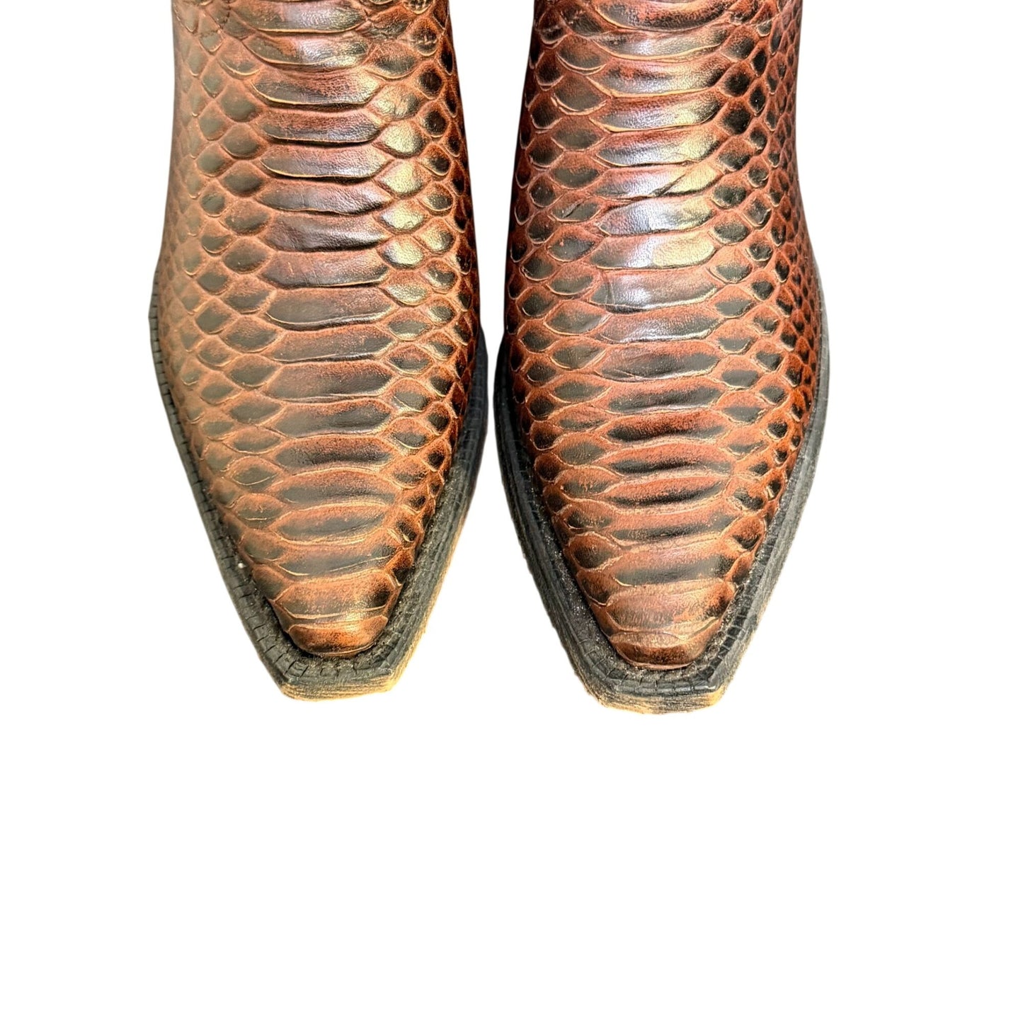 Nocona Brown & Green Western Boots Python Print Leather Size 8.5