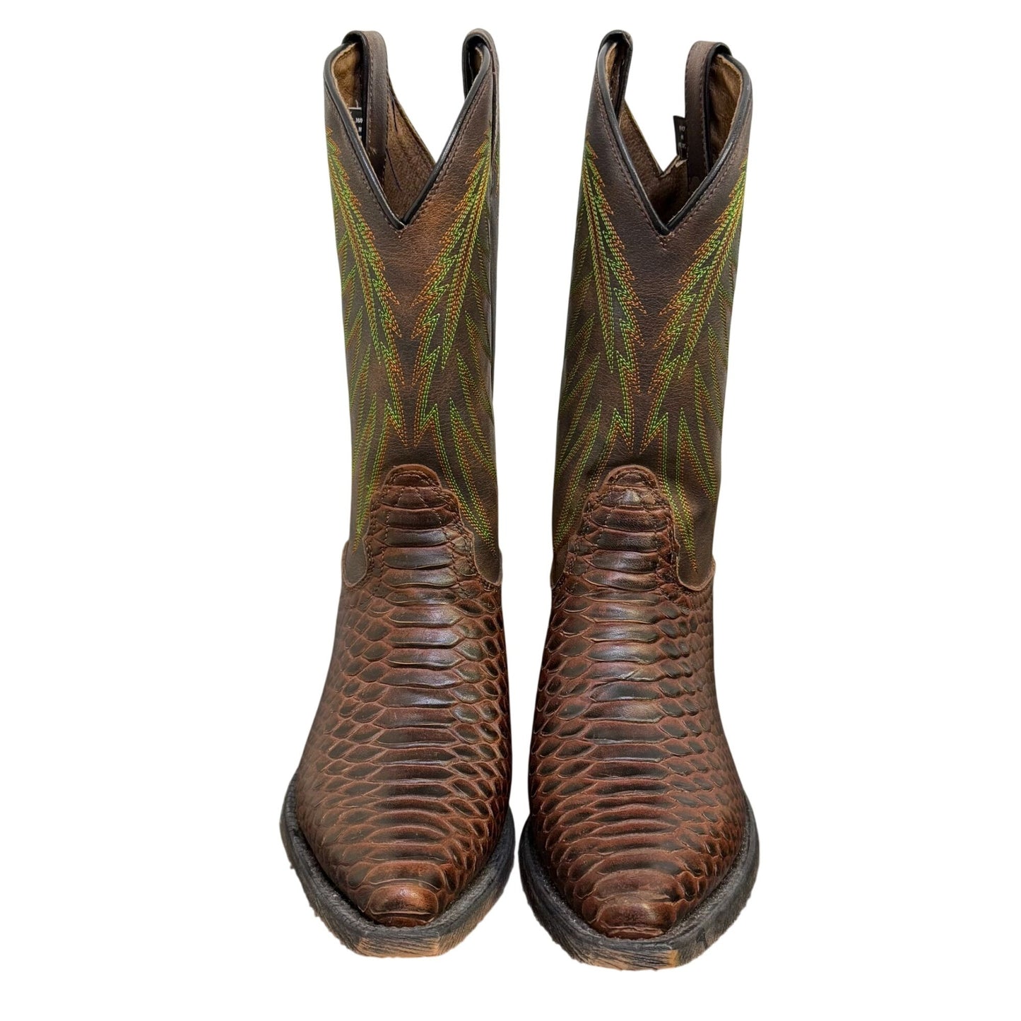 Nocona Brown & Green Western Boots Python Print Leather Size 8.5