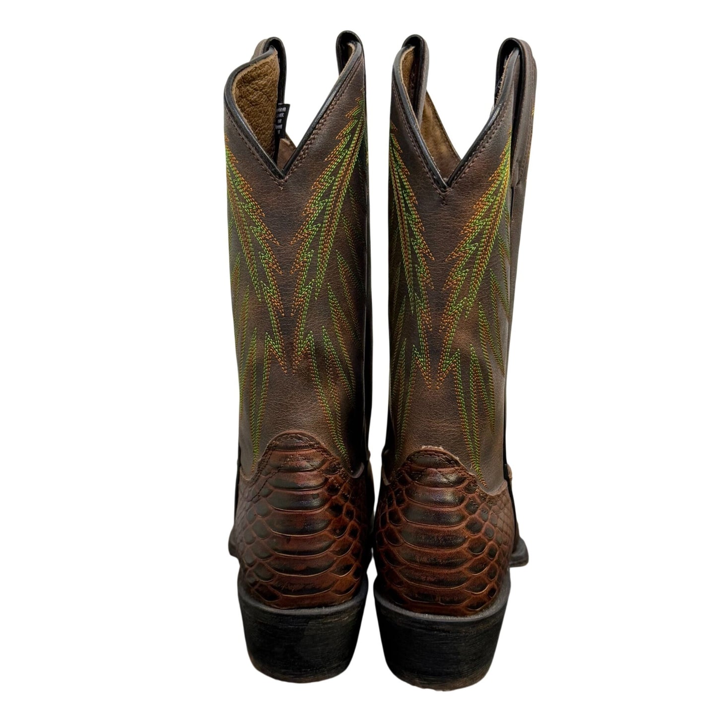 Nocona Brown & Green Western Boots Python Print Leather Size 8.5