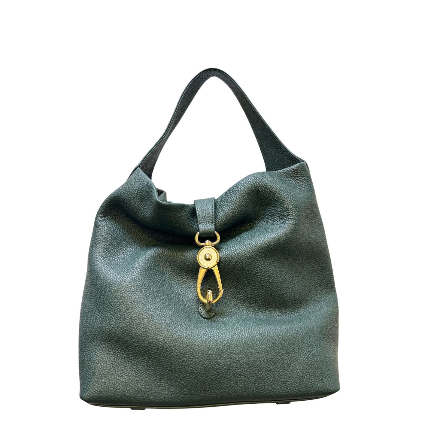 Dooney & Bourke Green Pebbled Leather Shoulder Bag With Gold Hardware