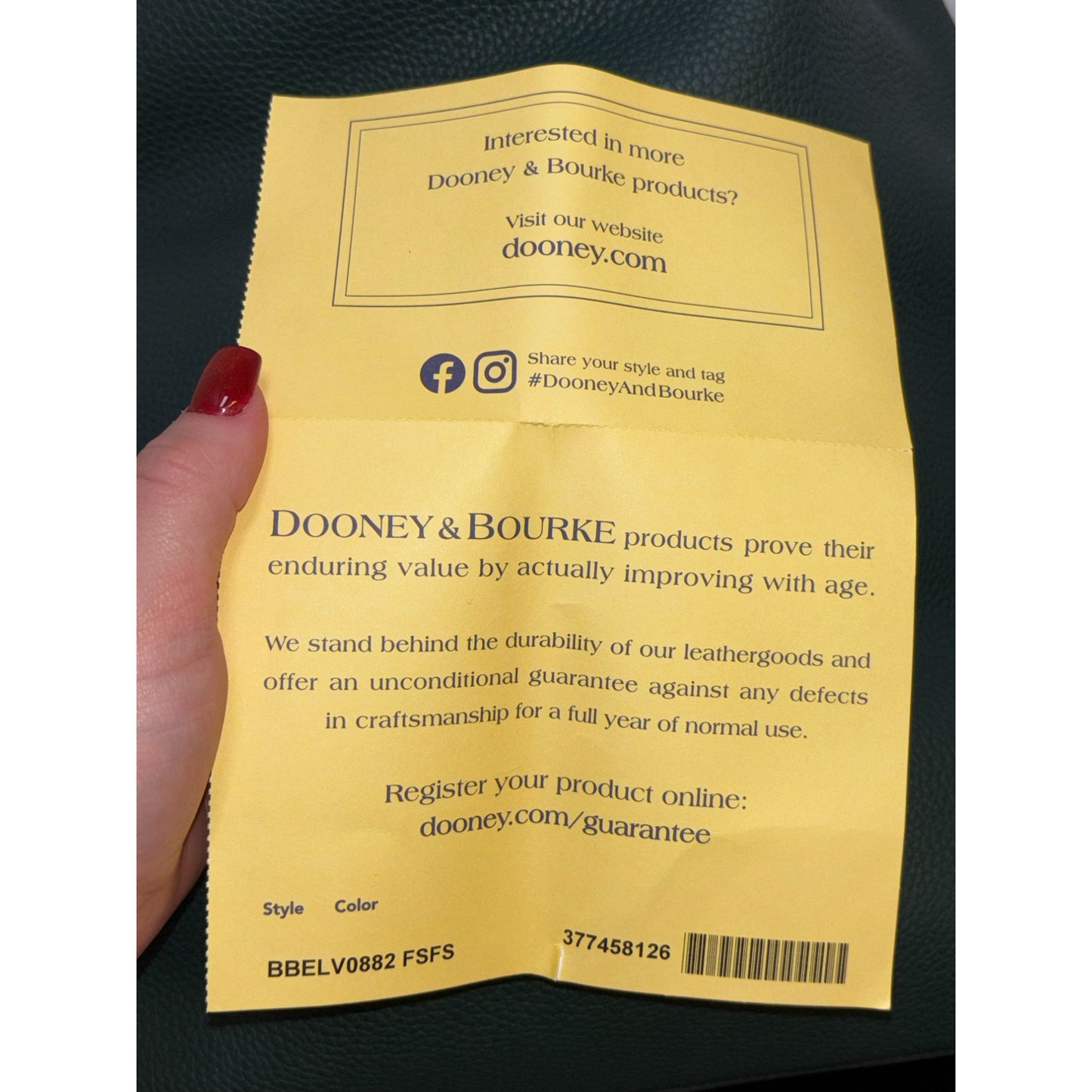 Dooney & Bourke Green Pebbled Leather Shoulder Bag With Gold Hardware