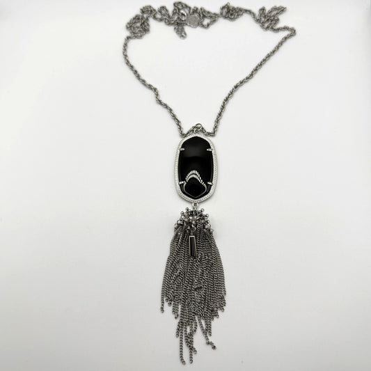 Kendra Scott Silver Chain Necklace With Black Stone & Tassel Pendant