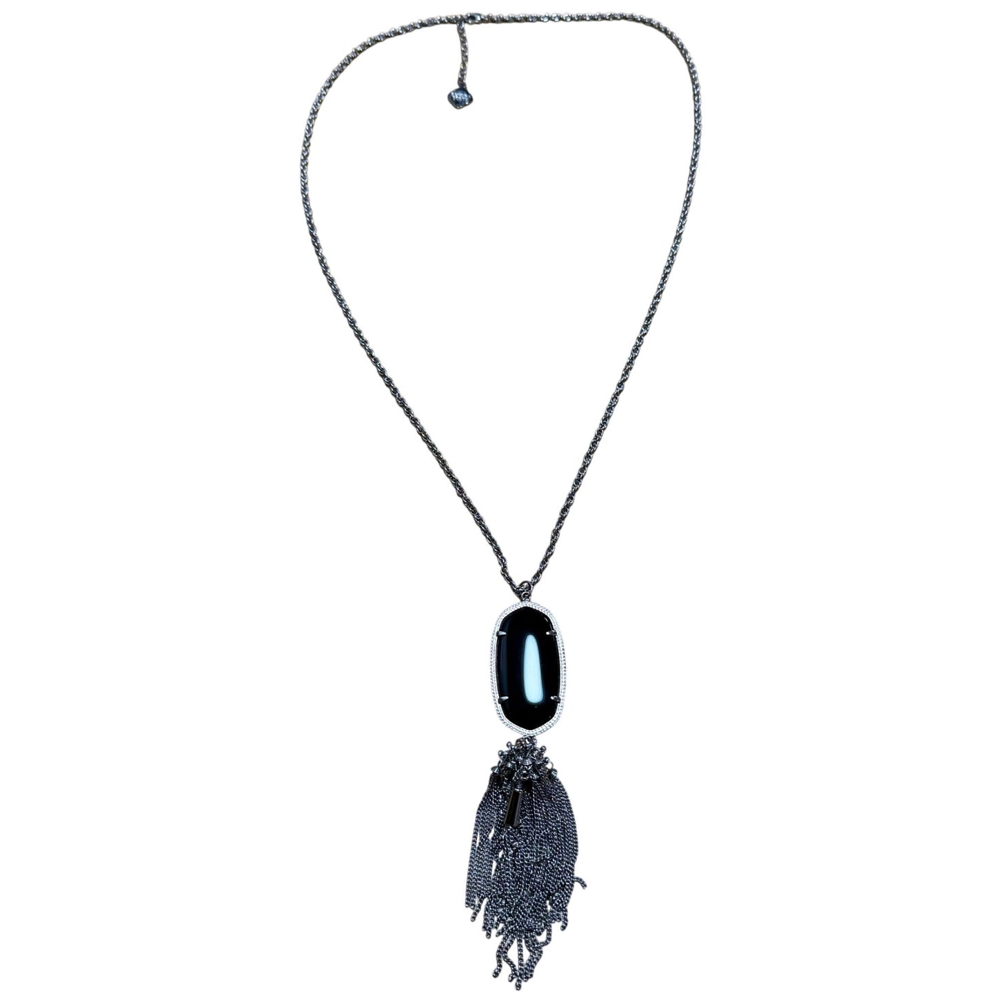 Kendra Scott Silver Chain Necklace With Black Stone & Tassel Pendant