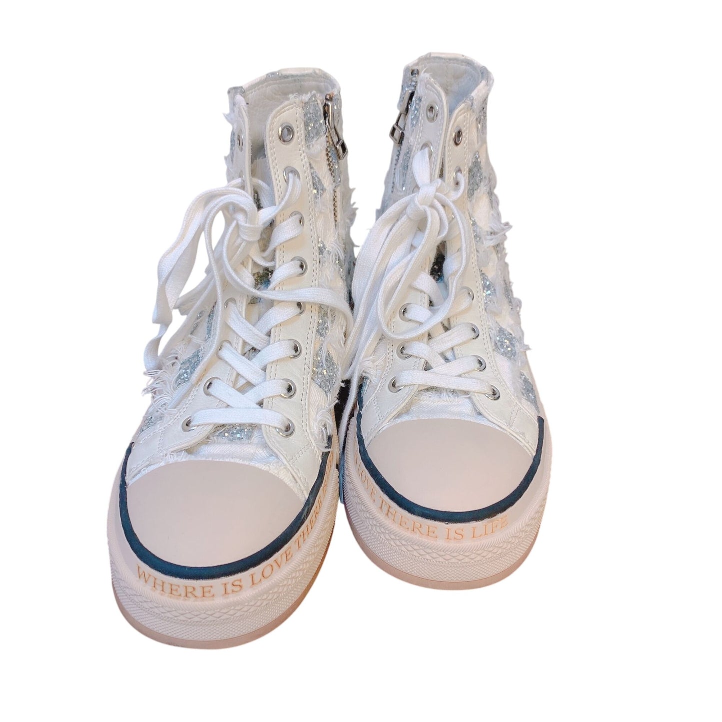 Rebecca White High-Top Glitter Checkered Sneakers 9.5