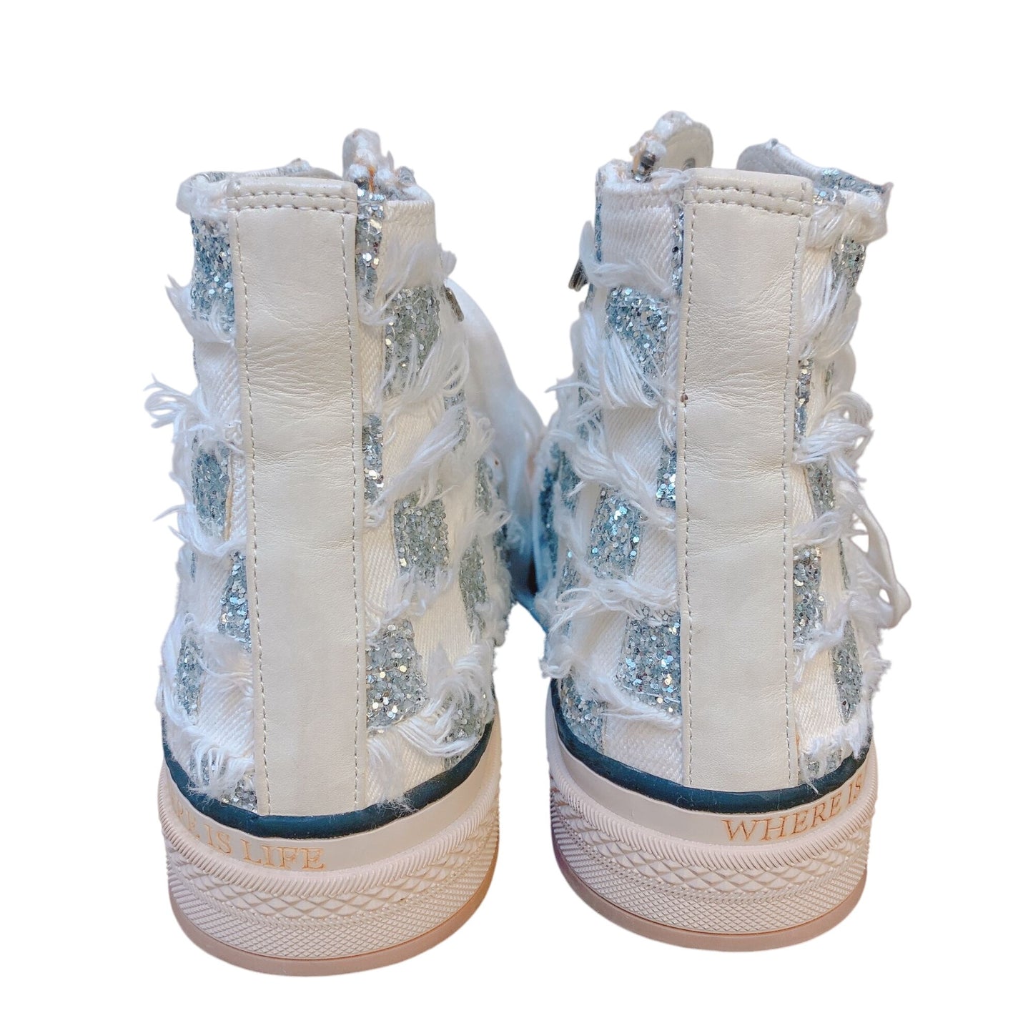 Rebecca White High-Top Glitter Checkered Sneakers 9.5