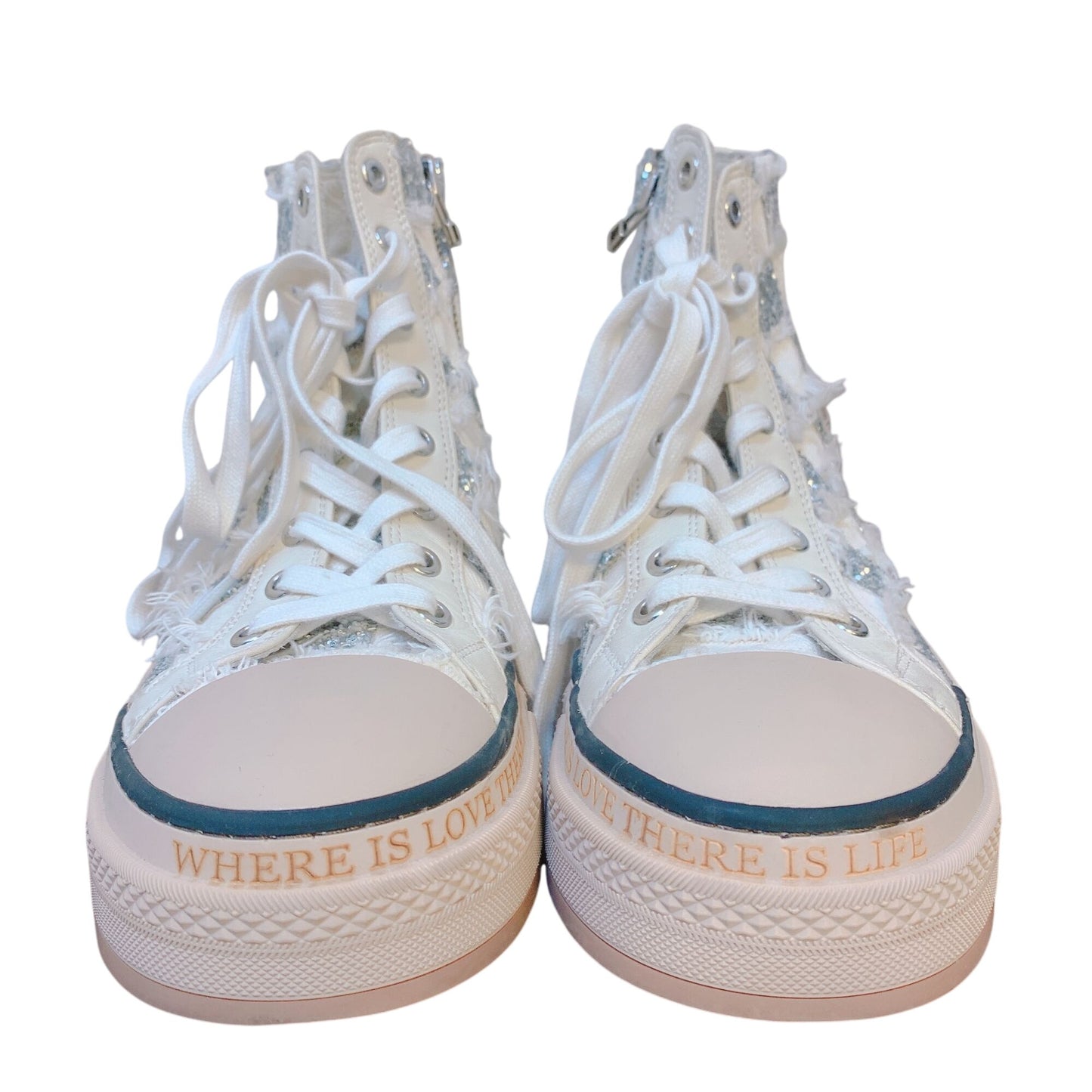 Rebecca White High-Top Glitter Checkered Sneakers 9.5