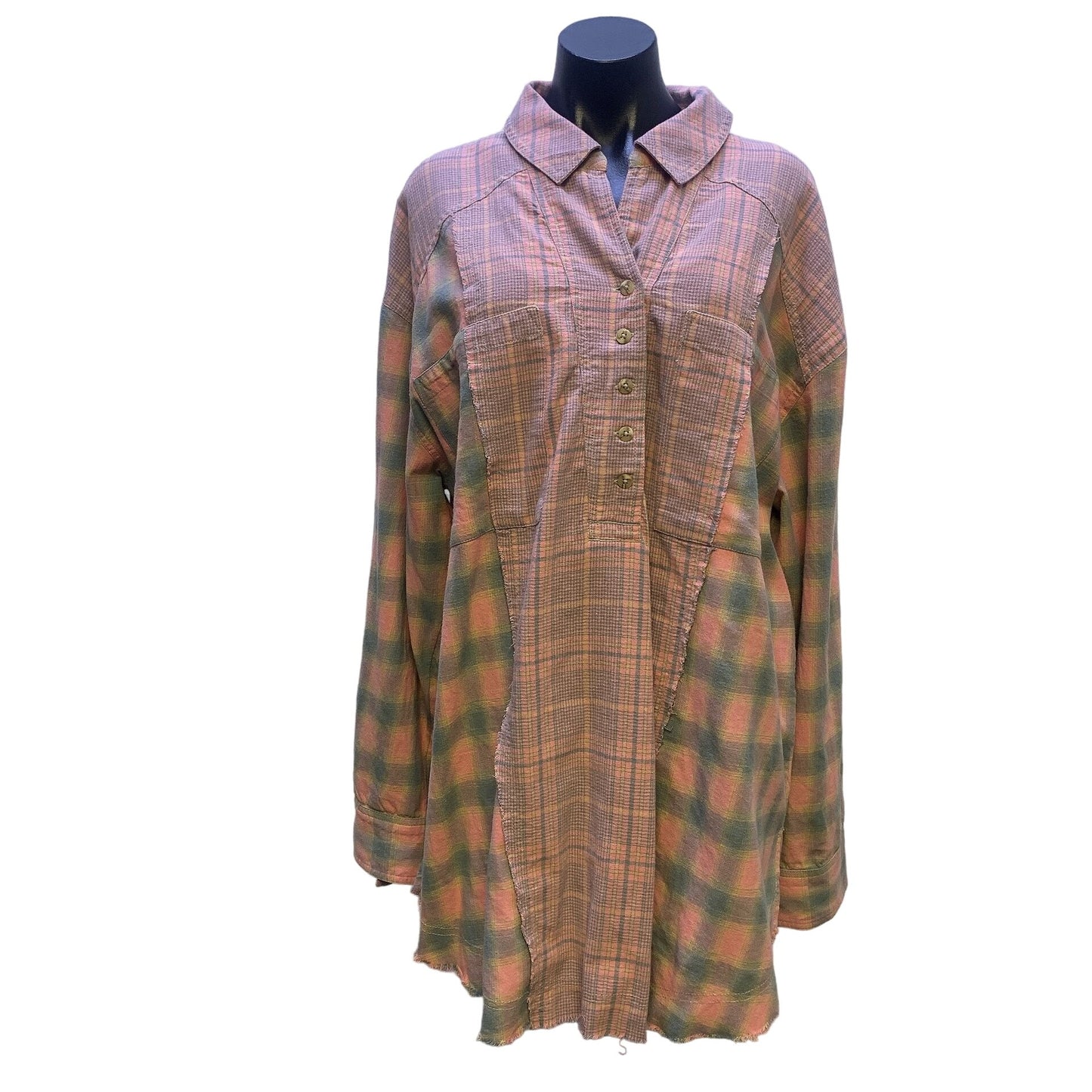 NWT Free People We The Free Pink Plaid Tunic Blouse Size XLarge