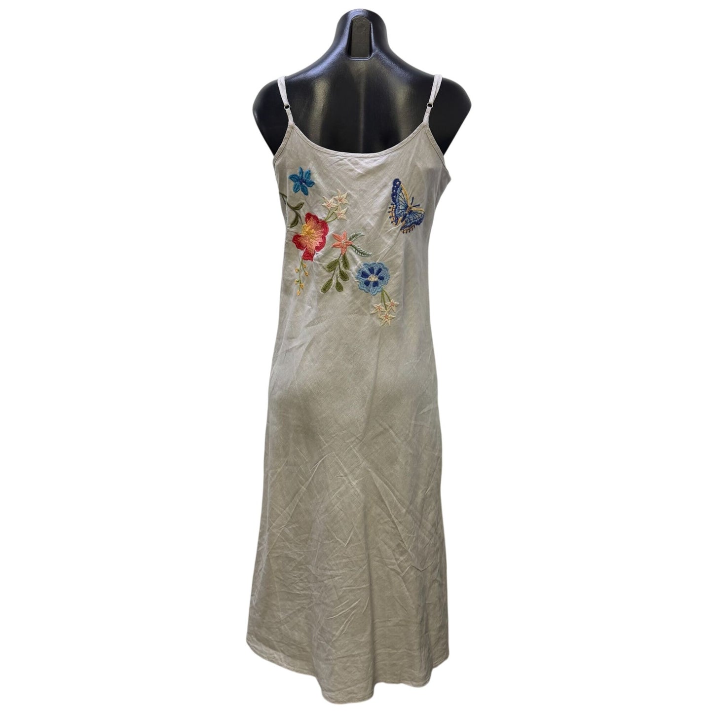 Johnny Was Linen Floral Embroidered Maxi Dress Gray Multicolor S