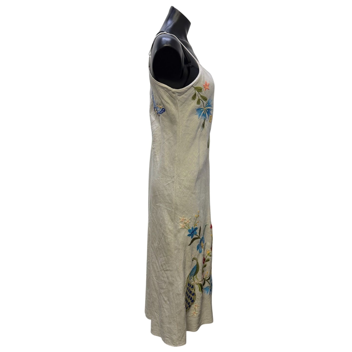 Johnny Was Linen Floral Embroidered Maxi Dress Gray Multicolor S